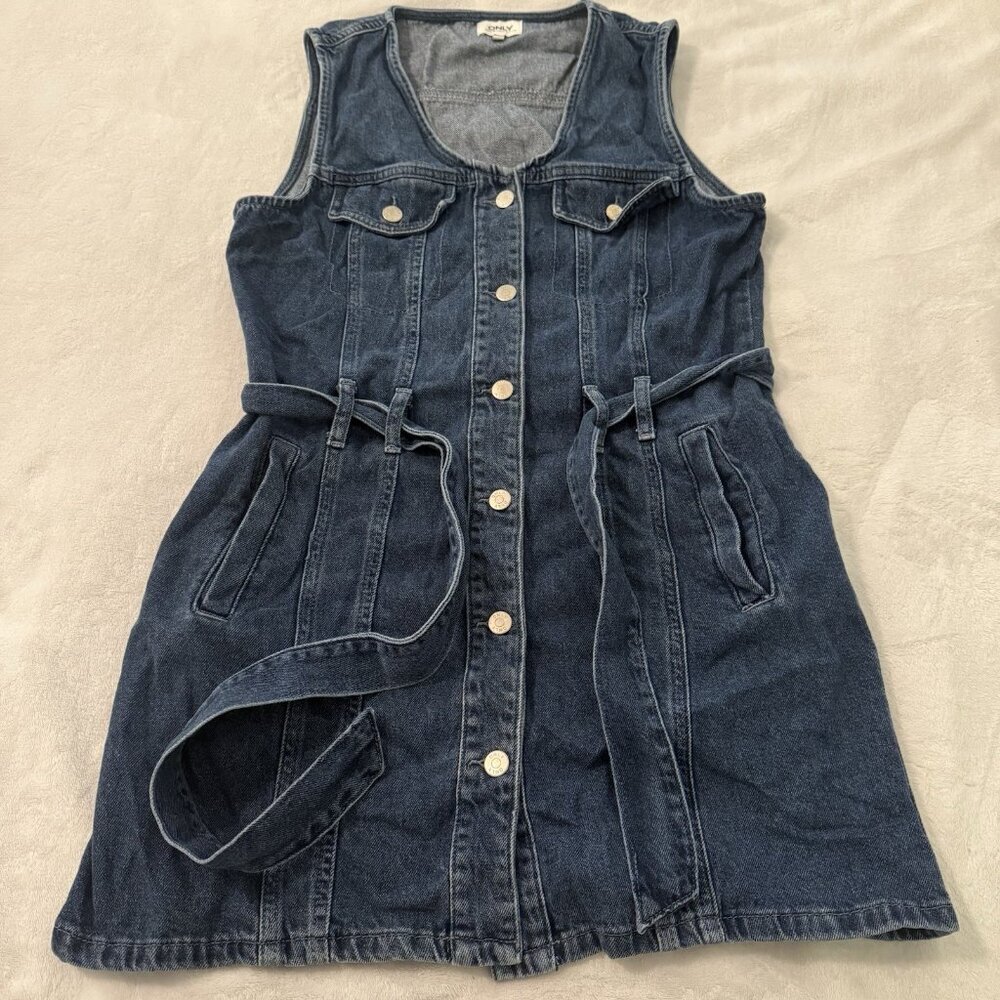 Only Denim Blue Jean Size Large Sleeveless Belted Tank Dress 90s Classic